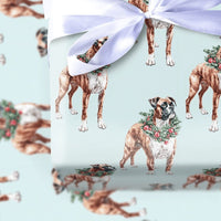 Holiday Wreath Pet Gift Wrap, Boxer Dog Christmas Wrapping Paper, Boxer Puppy Festive Wrapping Paper, Adorable Dog Lover Present Wrap Roll