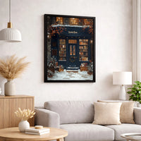 Snowy Winter Shop Holiday Art Print, Christmas Bookstore Canvas Wall Art, Comfy Book Lover Christmas Canvas Poster, Digital Download