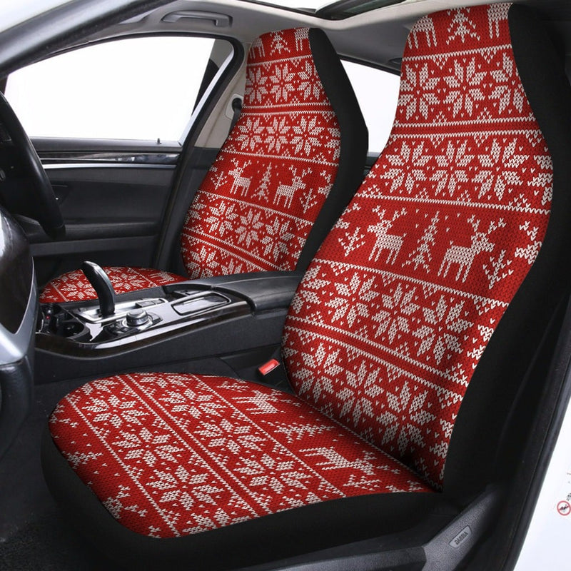 Nordic Reindeer Knit Car Seat Covers, Christmas Car Seat Covers, Holiday Festive Seat Protectors, Polar Fleece Winter Auto Decor Present