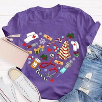 Nurse Hat Tree Holiday Shirt, School Nurse Christmas T-Shirt, Festive School Nurse Graphic Tee, Merry Christmas Nurse T-Shirt Present for Women