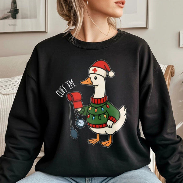 Humorous Christmas Nurse Sweatshirt, Silly Goose Nurse Sweatshirt, Medical Crewneck, Blood Pressure Cuff Holiday Sweater, Nur