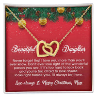 CZ Double Heart Pendant, Interlocking Hearts Necklace for Daughter, Mom to Daughter Jewelry, Meaningful Christmas Birthday Present for Her