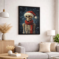 Santa Hat Holiday Canvas Wall Art, Christmas Skeleton Canvas Print, Gothic Xmas Wall Art Canvas, Spooky Winter Artwork, Creepy Holiday Present