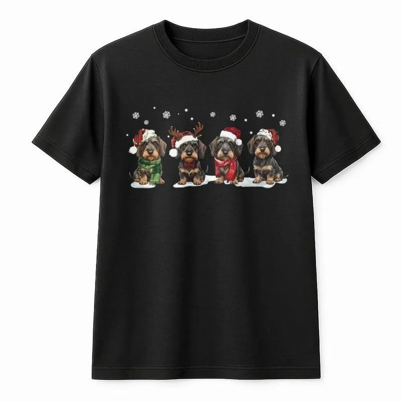 Santa Hat Wiener Dog Tee, Christmas Dachshund Shirt, Reindeer Antler Dachshund Graphic Tee, Holiday Dog Lover T-Shirt, Xmas Present