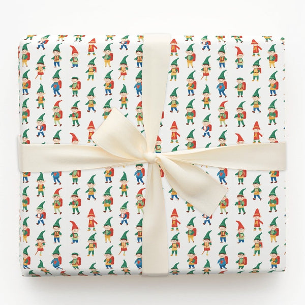 Adorable Cartoon Elves Gift Wrap, Christmas Elf Wrapping Paper, Whimsical Holiday Marching Elf Paper, Festive Kids Gift Wrapp