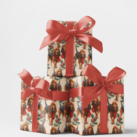 Holly Scarf Dog Holiday Gift Wrap, Bloodhound Christmas Wrapping Paper, Festive Puppy Present Paper, Dog Lover Xmas Gift Wrapping Paper