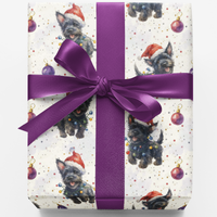 Santa Hat Pup Holiday Gift Wrap, Christmas Terrier Dog Wrapping Paper, Adorable Dog Lover Present Wrapping Paper