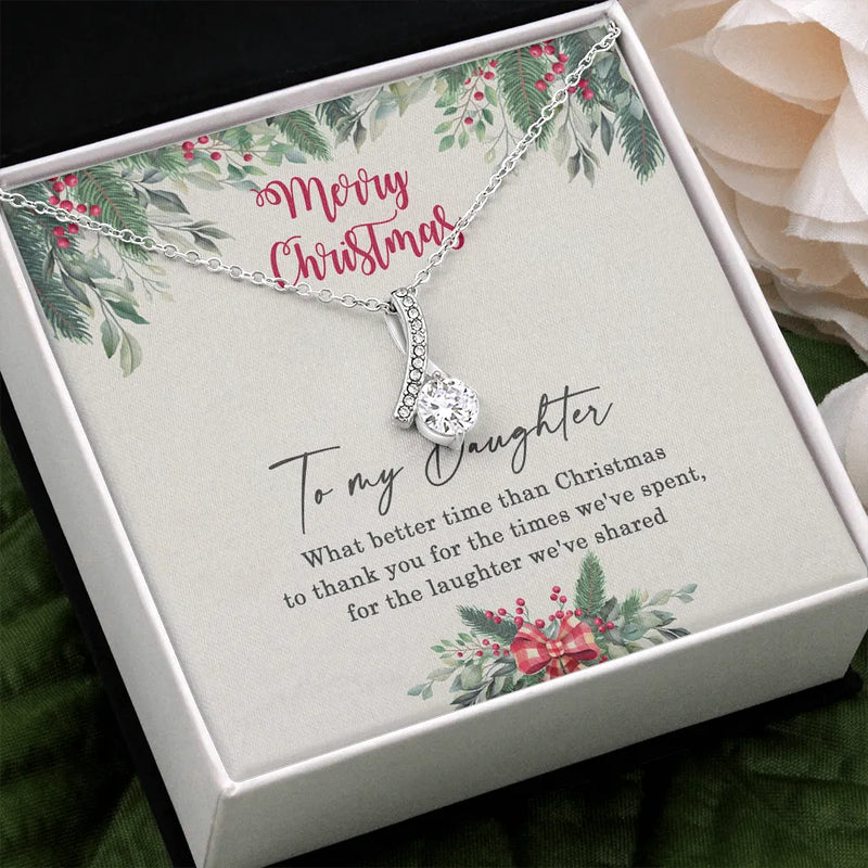 Love Knot Cubic Zirconia Pendant Necklace, To My Daughter Christmas Necklace, 14k White Gold Over Stainless Steel Holiday Jewelry from Mom
