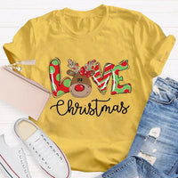 Festive Holiday Love Graphic Tee, Christmas Polka Dot Love Letters Shirt, Adorable Xmas Typography T-Shirt, Womens Christmas Present