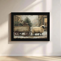 Rustic Winter Snow Scene Print, Farmhouse Christmas Sheep Wall Art Digital Download, Country Sheep Poster, Holiday Farmhouse Wall Decor