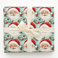 Retro Santa Face Holiday Gift Wrap, Vintage Santa Claus Wrapping Paper, Classic Christmas Wrapping Paper, Nostalgic Xmas Gift Wrap Roll
