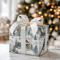 Rustic Deer Forest Gift Wrap, Winter Cabin Christmas Wrapping Paper, Watercolor Woodland Snow Scene Wrapping Paper, Holiday Gift Wrap