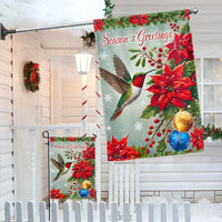 Season's Greetings Poinsettia Yard Flag, Hummingbird Christmas Garden Flag, Double-Sided Floral Lawn Banner, Holiday Outdoor Flag