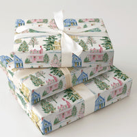 Winter Village Holiday Gift Wrap, Watercolor Christmas Wrapping Paper, Festive Xmas Gift Wrap Paper, Seasonal Present Wrapping Paper