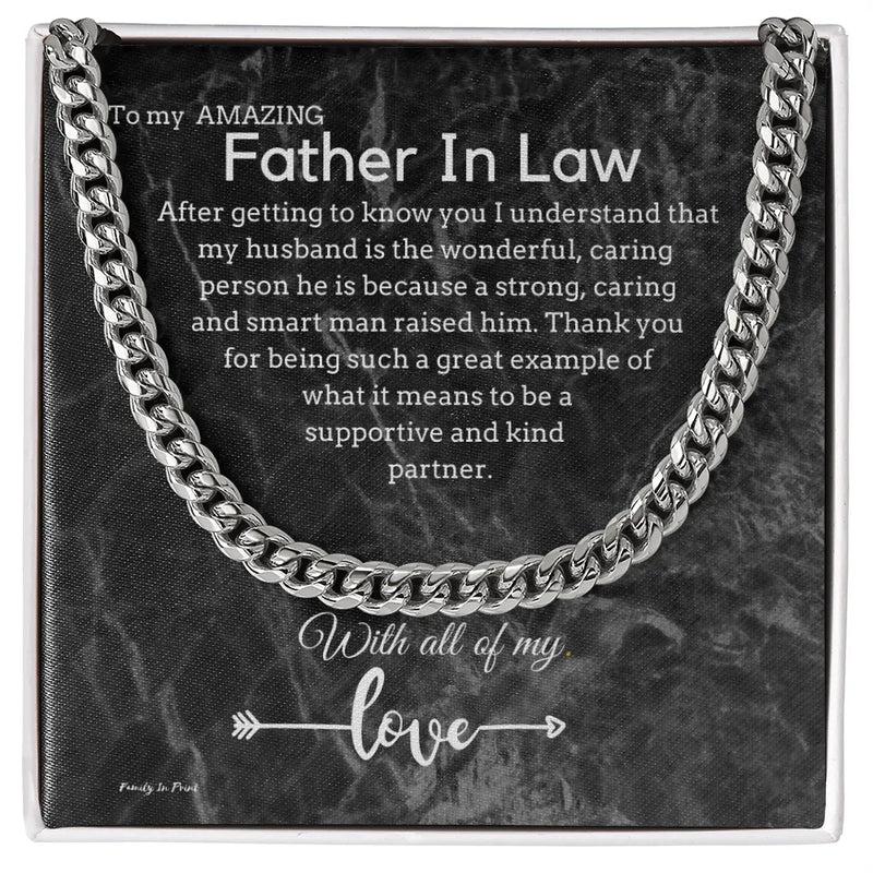 Mens 5mm Chain Jewelry, Father in Law Cuban Link Chain Necklace, Sentimental Birthday Christmas Present from Daughter in Law