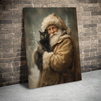 Black Cat Holiday Canvas Print, Vintage Santa Claus Canvas Wall Art, Whimsical Christmas Canvas Decor, Retro Festive Wall Art Present