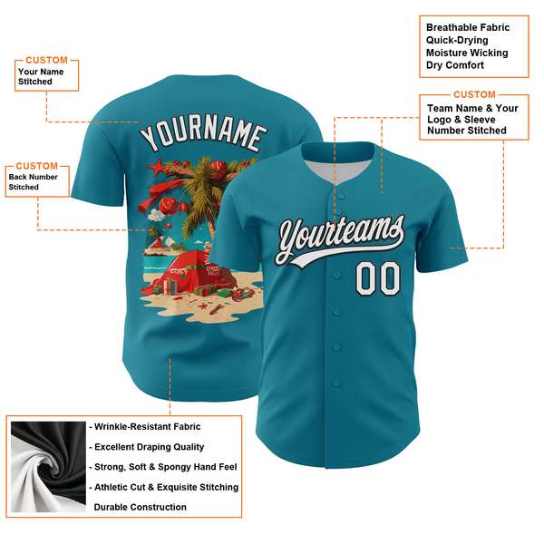 Tropical Beach Holiday Shirt, Custom Christmas Baseball Jersey, Personalized Holiday Baseball Uniform, Festive Sports Fan Chr