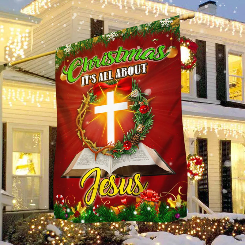 Religious Holiday Nativity Yard Flag, Christmas It's All About Jesus Garden Flag, Double-Sided Christian Lawn Flag