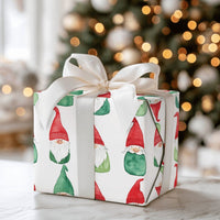 Adorable Holiday Gift Wrap Roll, Watercolor Christmas Gnome Wrapping Paper, Red Green White Present Paper, Whimsical Festive Gift Wrapping