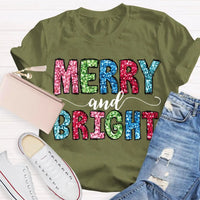 Colorful Festive Christmas Shirt, Merry and Bright Christmas T-Shirt, Retro Holiday Typography Graphic Tee, Adorable Christmas Tee