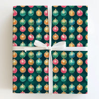 Retro Christmas Gift Wrap Roll, Disco Ball Ornament Wrapping Paper, Multicolor Holiday Present Paper, Dark Green Festive Gift Wrapping