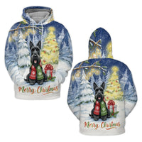 Scottie Dog Winter Scene Hooded Sweatshirt, Scottish Terrier Christmas Hoodie, Festive Xmas Canine Pullover, Pet Lover Holiday Present