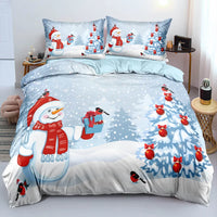 Snowman Bedding Set, Christmas Snowman Duvet Cover Set, 3D Winter Holiday Quilt Cover, Christmas Microfiber Bedding, Holiday Bedroom Decor