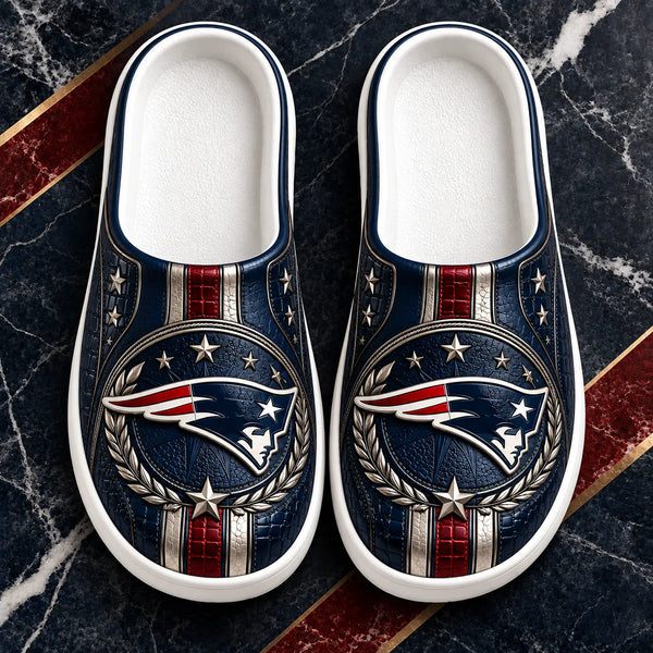 NE Heritage Crest - Navy and Silver Clog Sandals - main