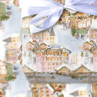 Watercolor Winter Village Gift Wrap, Christmas Market Wrapping Paper, Festive Holiday Wrapping Paper, European Town Xmas Present Wrap