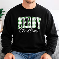 Green Buffalo Plaid Christmas Sweater, Merry Christmas Sweatshirt, Varsity Letter Holiday Crewneck, Comfy Xmas Pullover, Christmas Present