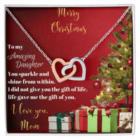Christmas Heart Necklace, To Daughter from Mom Interlocking Hearts Necklace, Cubic Zirconia Pendant Necklace, Meaningful Daughter Present