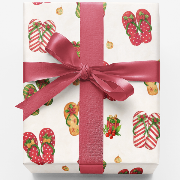 Beach Holiday Gift Wrap, Tropical Christmas Flip Flop Wrapping Paper, Coastal Xmas Gift Wrapping Paper, Summer Holiday Presen
