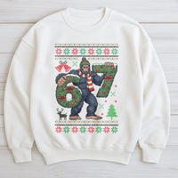 Humorous Sasquatch Christmas Sweatshirt, Bigfoot 67 Christmas Sweatshirt, Ugly Pattern Holiday Sweatshirt, Winter Sasquatch Crewneck Sweater