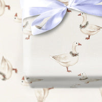 Farmhouse Wreath Goose Gift Wrap, Watercolor Goose Christmas Wrapping Paper, Winter Bird Wrapping Paper, Rustic Holiday Gift Wrap Roll