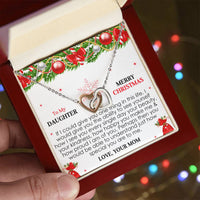 Daughter Christmas Present from Mom, Interlocking Hearts Necklace, Cubic Zirconia Heart Pendant, Polished Surgical Steel Holiday Necklace