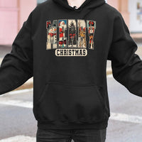 Retro Vintage Holiday Characters Hooded Sweatshirt, Merry Christmas Hoodie, Nostalgic Xmas Pullover, Festive Winter Present for Men Women