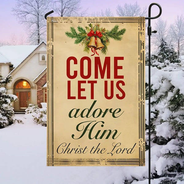 Religious Nativity Yard Flag, Come Let Us Adore Him Christmas Garden Flag, Double-Sided Winter Lawn Flag, Holiday Decor