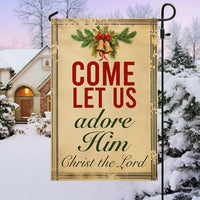 Religious Nativity Yard Flag, Come Let Us Adore Him Christmas Garden Flag, Double-Sided Winter Lawn Flag, Holiday Decor