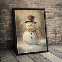 Top Hat Christmas Poster, Vintage Snowman Canvas Art, Rustic Winter Holiday Canvas Print, Digital Download Seasonal Wall Decor