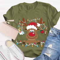 Festive Lights Elk Shirt, Christmas Elk T-Shirt, Holiday Reindeer Tee, Adorable Winter Graphic Tee, Xmas Holiday Apparel Present