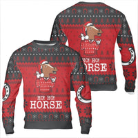 Humorous Cartoon Pony Holiday Sweater, Ho Ho Horse Ugly Christmas Sweatshirt, Equestrian Farm Animal Xmas Pullover, Horse Lover Crewneck