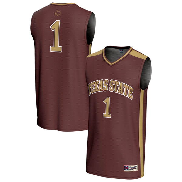 #1 Texas State Bobcats Lightweight Basketball Fashion Jersey - Maroon