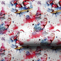 Watercolor Skater Santa Gift Wrap, Splatter Skateboarding Santa Wrapping Paper, Fun Christmas Present Wrap, Artistic Holiday Paper Roll