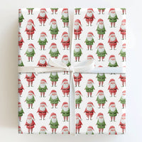 Adorable Christmas Gift Wrap, Watercolor Santa and Elf Wrapping Paper, Holiday Present Wrap, Whimsical Xmas Wrapping Paper, Festive Gift Wrap