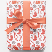 Candy Cane and Stocking Gift Wrap Paper, Christmas Wrapping Paper, Modern Minimalist Holiday Wrapping Paper, Xmas Present Gift Wrap Roll