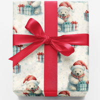 Adorable Arctic Animal Christmas Gift Wrap, Polar Bear Santa Wrapping Paper, Winter Holiday Wrapping Paper, Festive Present Paper Roll
