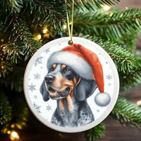 Santa Hat Dog Ornament, Bluetick Coonhound Christmas Ornament, Coonhound Tree Ornament, Ceramic Dog Lover Ornament, Holiday Keepsake Present