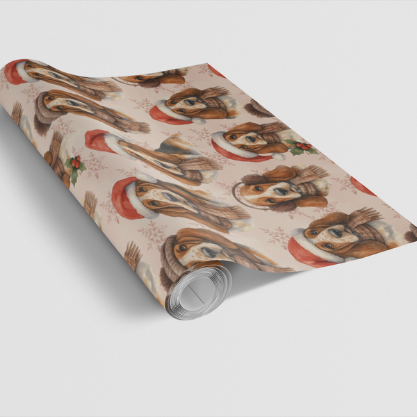 Festive Dog Holiday Wrapping Paper, Basset Hound Christmas Wrapping Paper, Adorable Basset Hound Gift Wrap, Dog Lover Xmas Gi