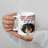 Humorous Dog Christmas Ceramic Mug, Merry Woofmas Thanks for Picking Up My Poop Mug, Holiday Pet Coffee Cup, Xmas Present for Dog Mom Dog Dad