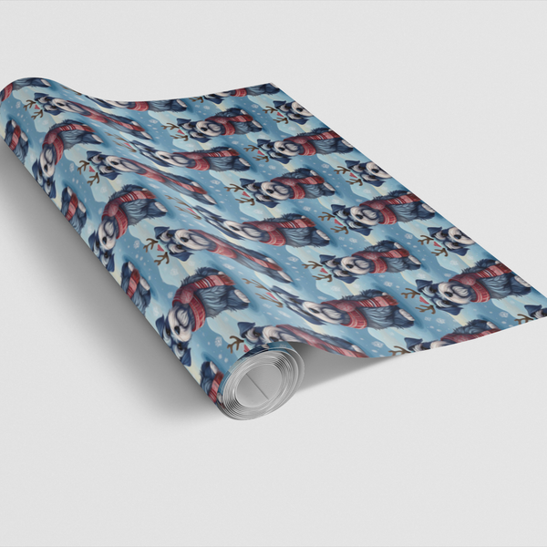 Festive Dog Antler Gift Wrap, Schnauzer Christmas Wrapping Paper, Adorable Puppy Holiday Present Wrap, Dog Lover Gift Wrap, W